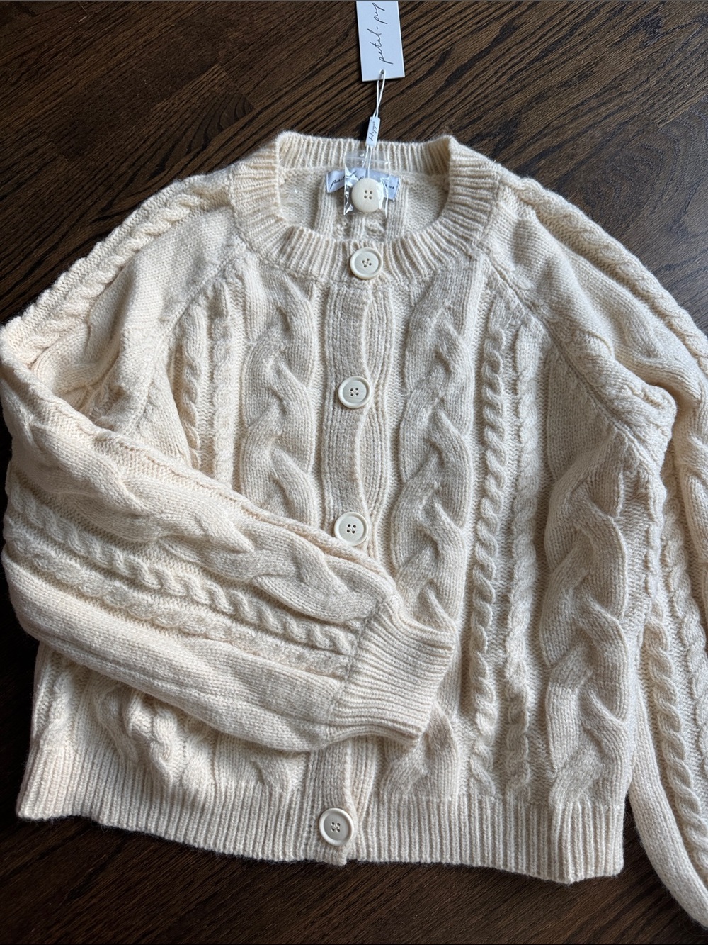 Cable Knit Button-Front Women’s Sweater Cardigan — Cream
